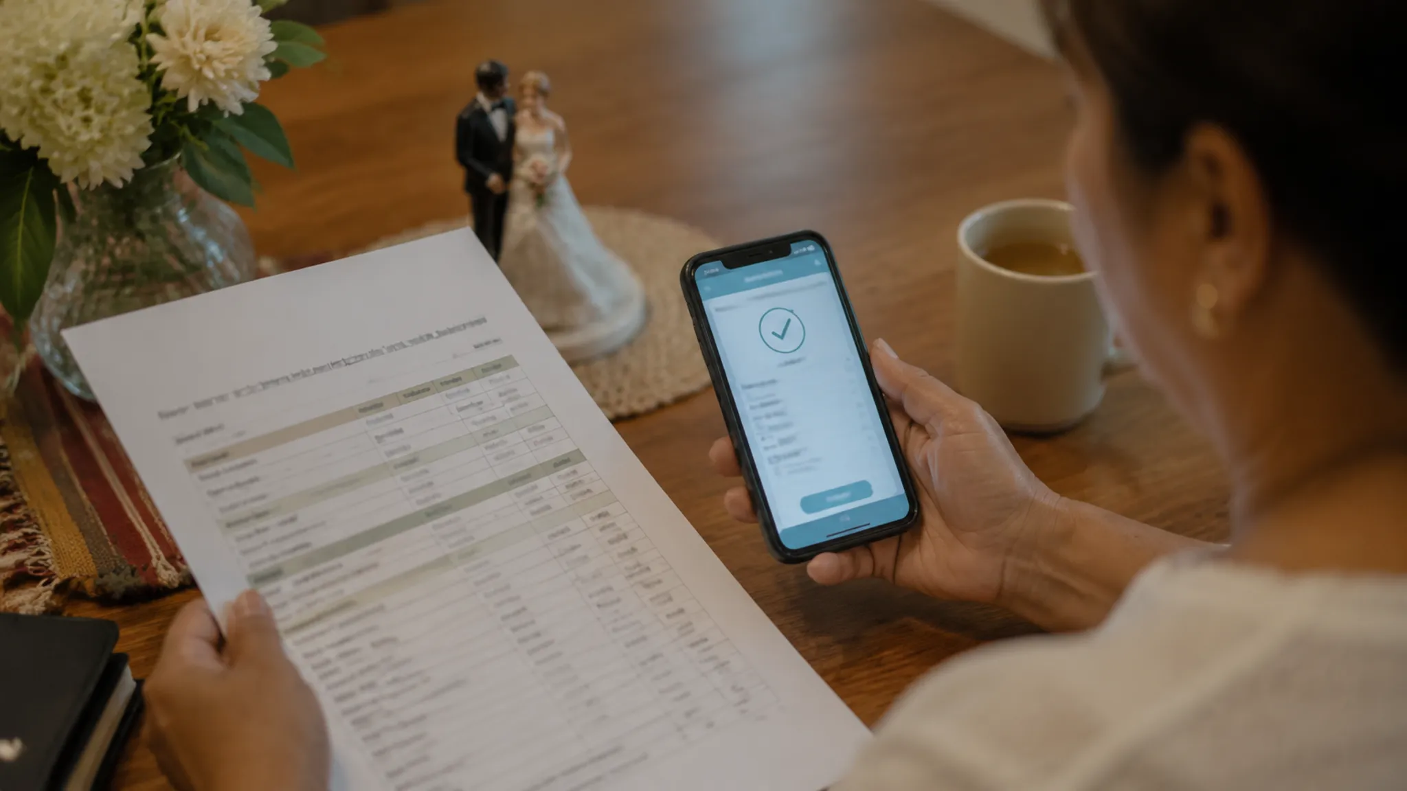 Relative abroad reviewing a wedding payment transfer and transaction reference
